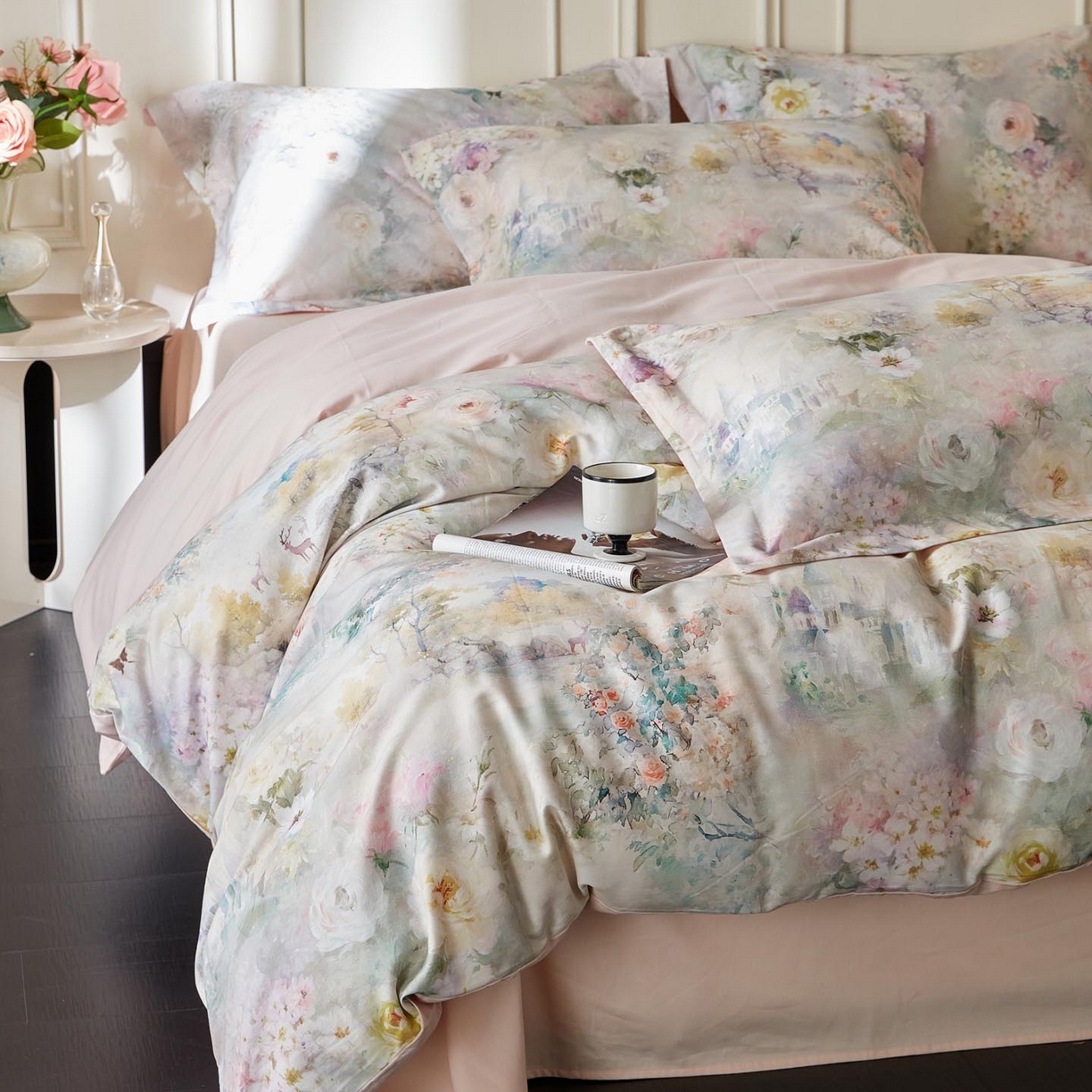 91家纺网 家纺一手货源 找家纺 涵宸家纺 2025新款50S磨毛基础款四件套【更多花型 联系商家电话：17798859966 微信同号，网站：www.hanchenjf.com】 林深见鹿（绿）