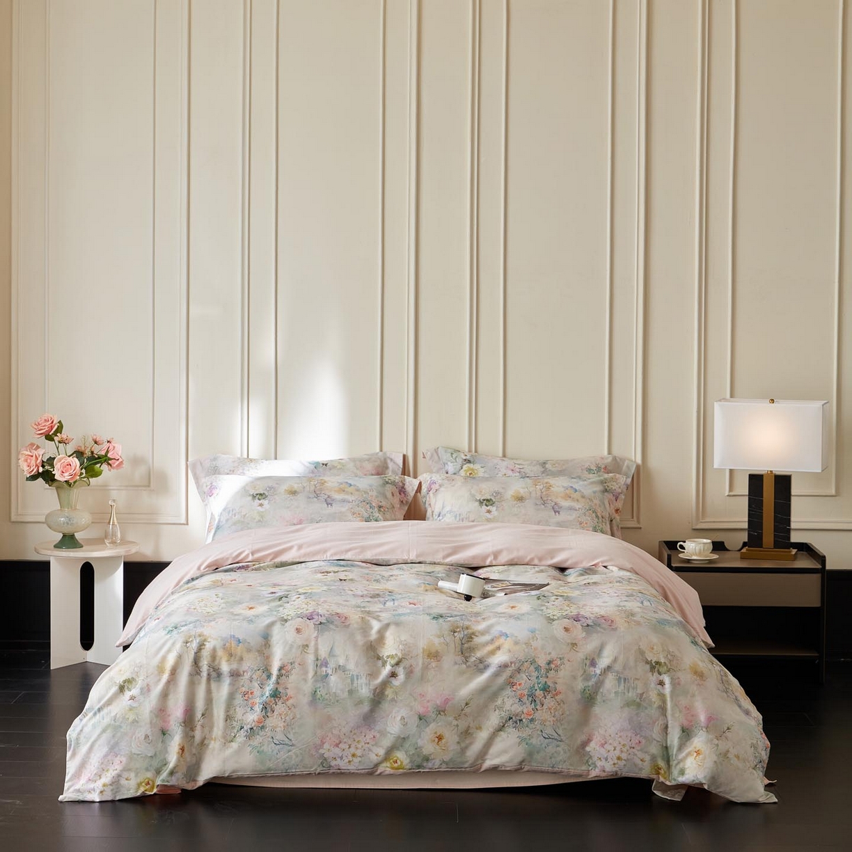 91家纺网 家纺一手货源 找家纺 涵宸家纺 2025新款50S磨毛基础款四件套【更多花型 联系商家电话：17798859966 微信同号，网站：www.hanchenjf.com】 林深见鹿（绿）