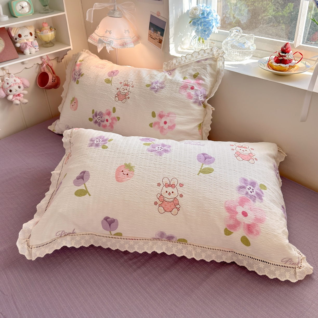 91家纺网 家纺一手货源 找家纺 优卡迪家纺馆 2025新款A类全棉镂空花边皱皱棉双层纱四件套 盛夏