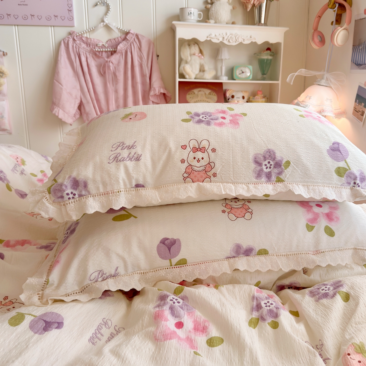 91家纺网 家纺一手货源 找家纺 优卡迪家纺馆 2025新款A类全棉镂空花边皱皱棉双层纱四件套 盛夏