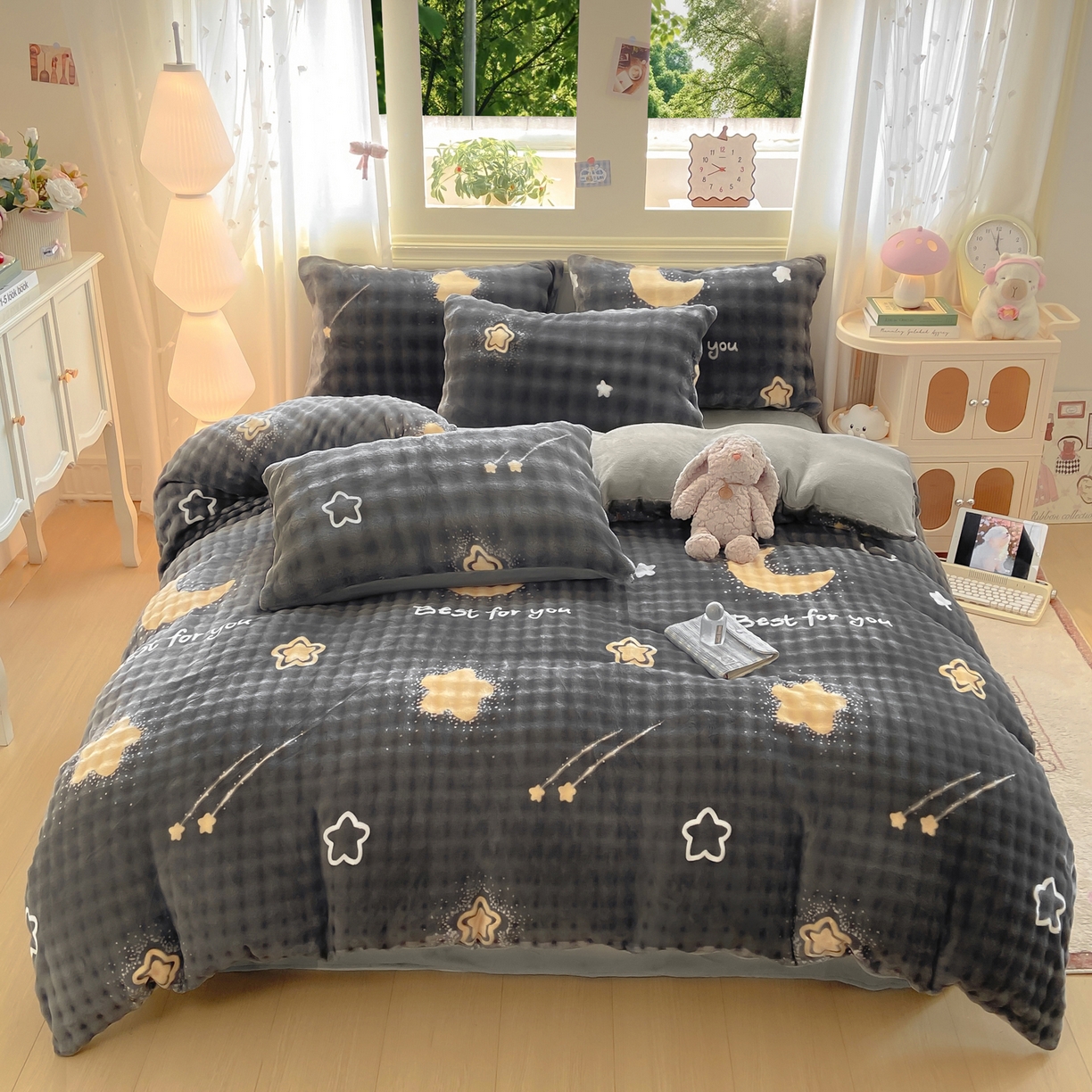 91家纺网 家纺一手货源 找家纺 耐思家纺 2025新款泡泡牛奶绒印花单被套单品被套被套单件 泡泡-星空