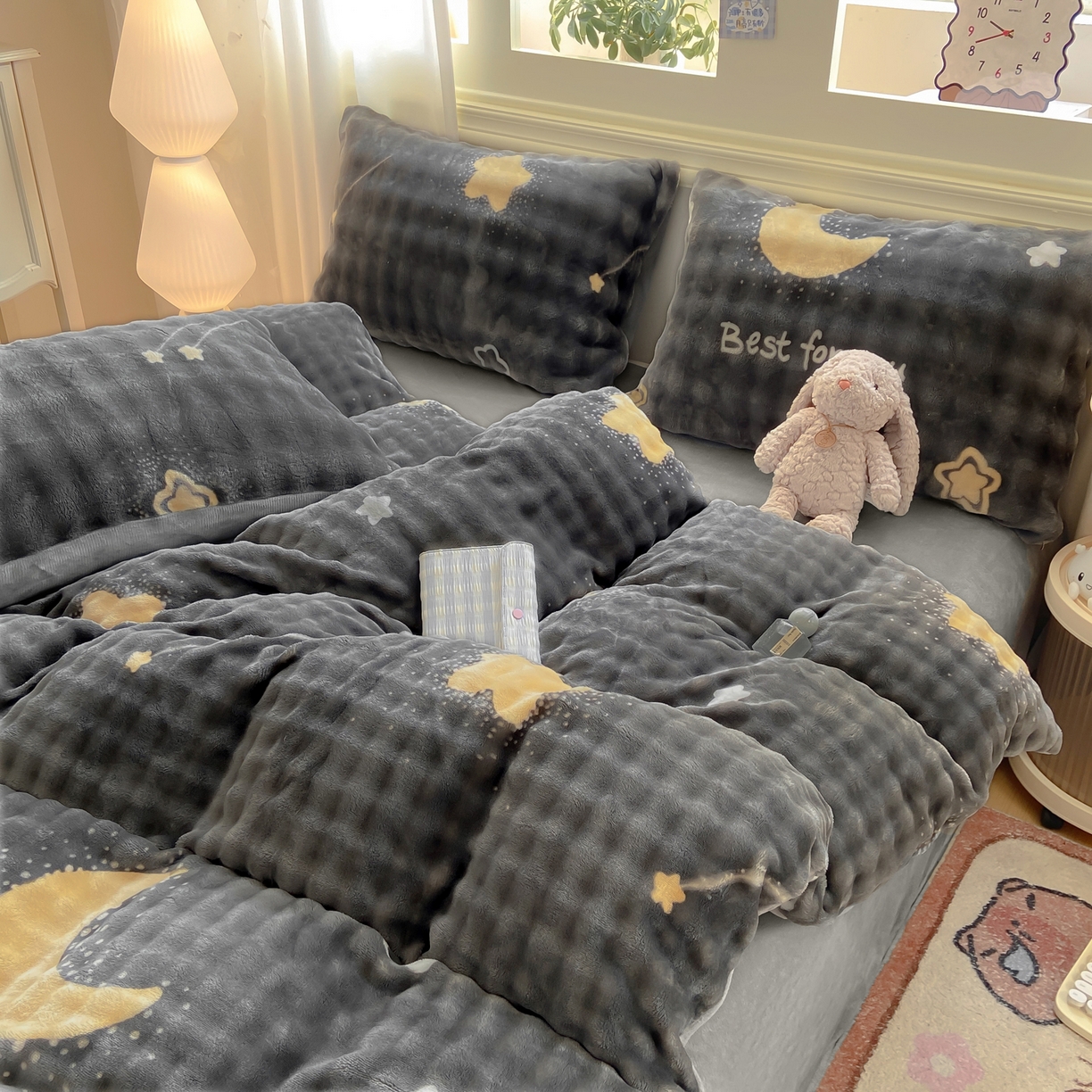 91家纺网 家纺一手货源 找家纺 耐思家纺 2025新款泡泡牛奶绒印花单被套单品被套被套单件 泡泡-星空