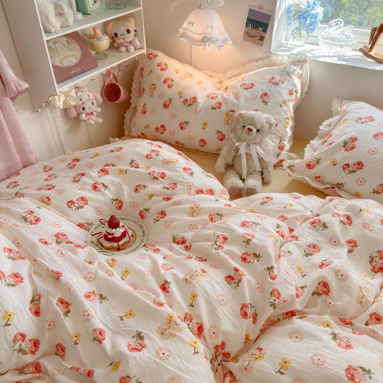 91家纺网 家纺一手货源 找家纺 优卡迪家纺馆 2025新款A类全棉镂空花边皱皱棉双层纱四件套 晚晴