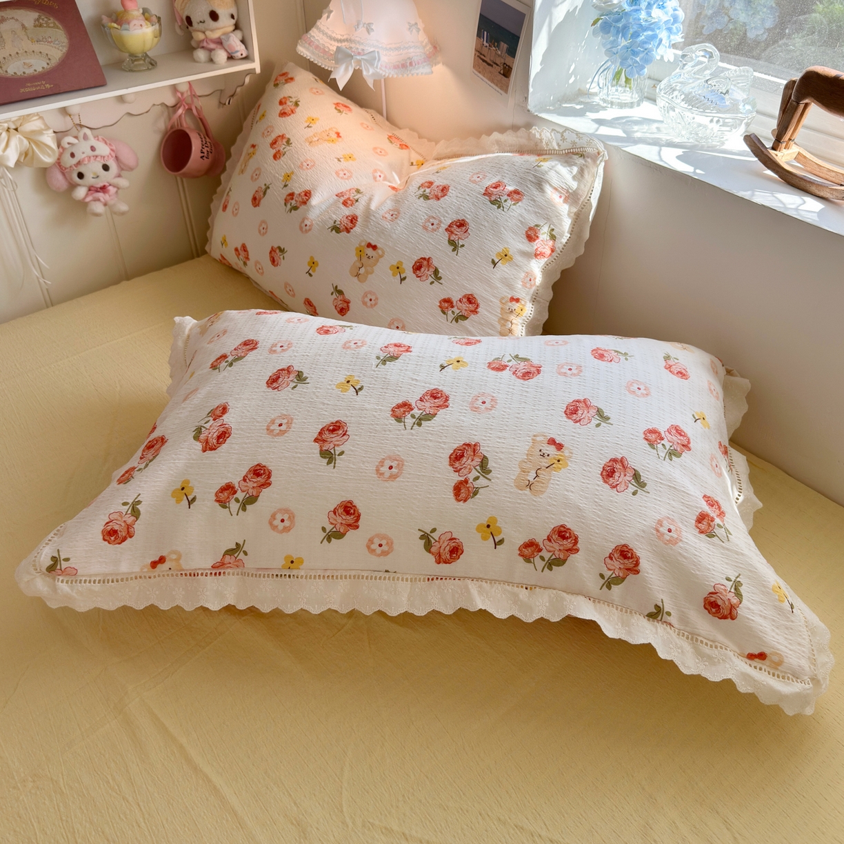 91家纺网 家纺一手货源 找家纺 优卡迪家纺馆 2025新款A类全棉镂空花边皱皱棉双层纱四件套 晚晴