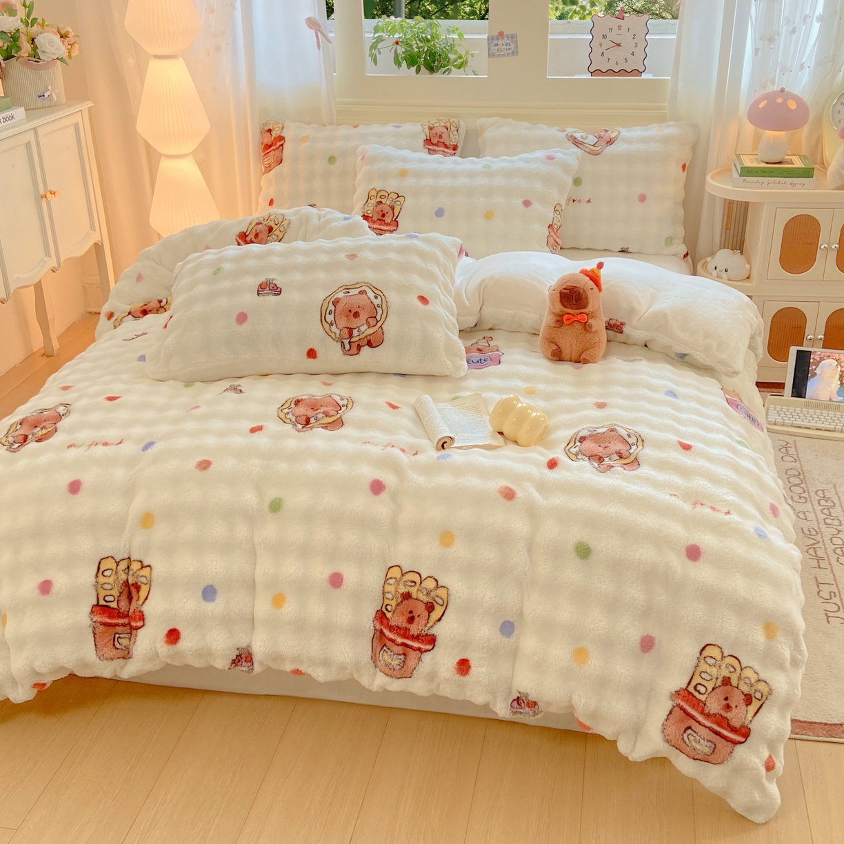 91家纺网 家纺一手货源 找家纺 耐思家纺 2025新款泡泡牛奶绒印花单被套单品被套被套单件 泡泡-波点熊