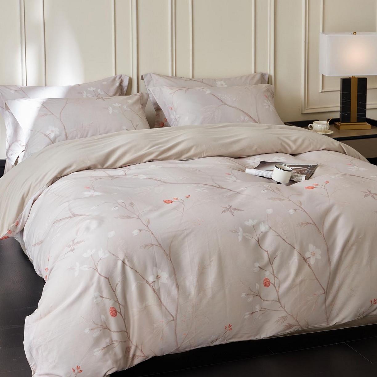 91家纺网 家纺一手货源 找家纺 涵宸家纺 2025新款50S磨毛基础款四件套【更多花型 联系商家电话：17798859966 微信同号，网站：www.hanchenjf.com】 暖木（红咖）