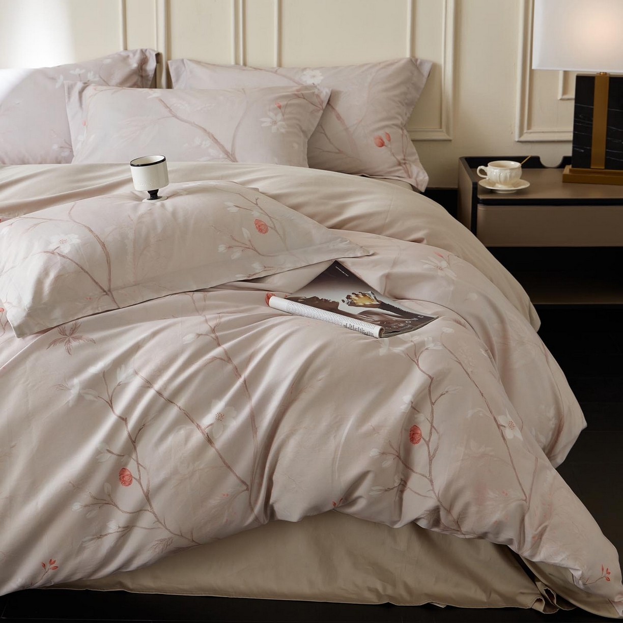 91家纺网 家纺一手货源 找家纺 涵宸家纺 2025新款50S磨毛基础款四件套【更多花型 联系商家电话：17798859966 微信同号，网站：www.hanchenjf.com】 暖木（红咖）