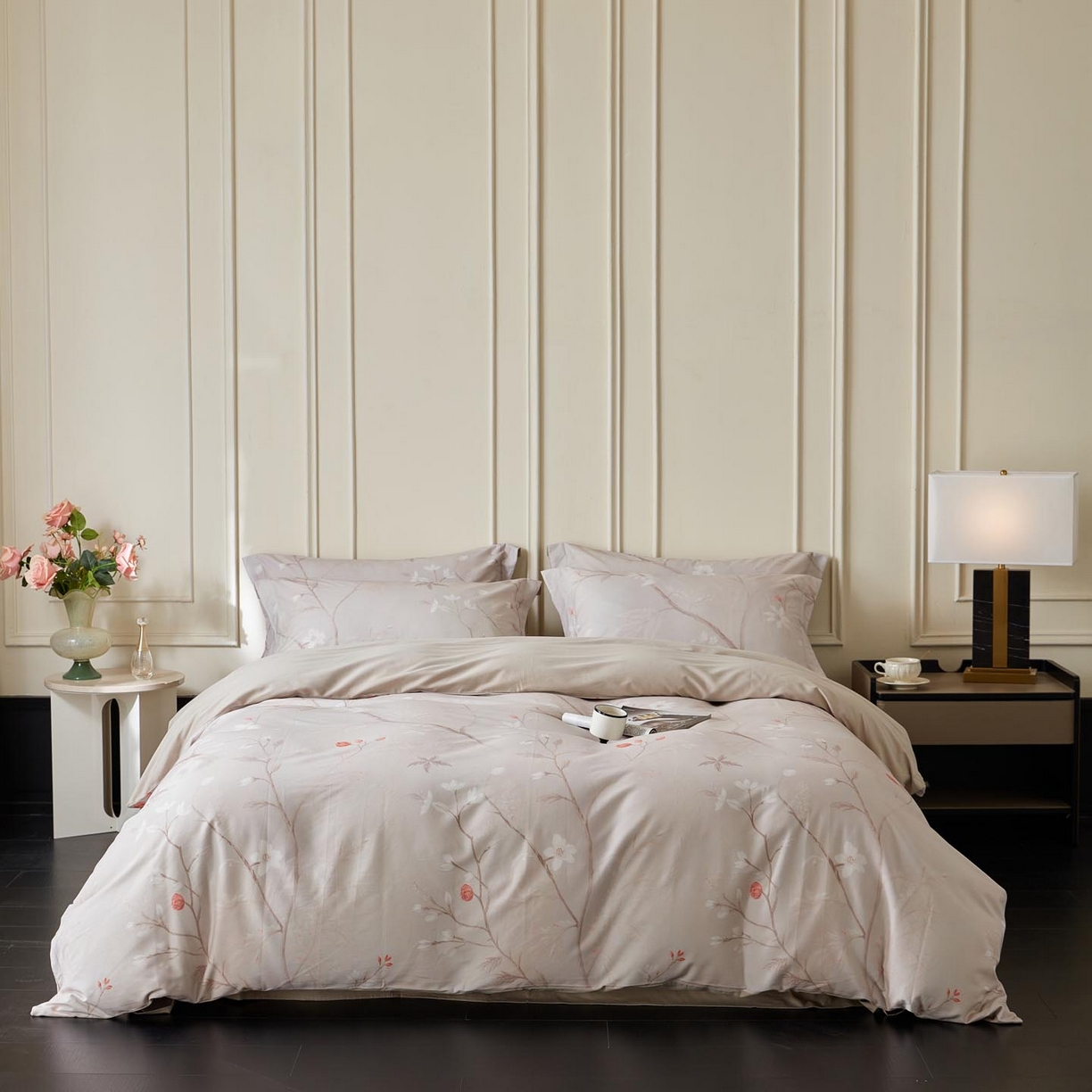 91家纺网 家纺一手货源 找家纺 涵宸家纺 2025新款50S磨毛基础款四件套【更多花型 联系商家电话：17798859966 微信同号，网站：www.hanchenjf.com】 暖木（红咖）