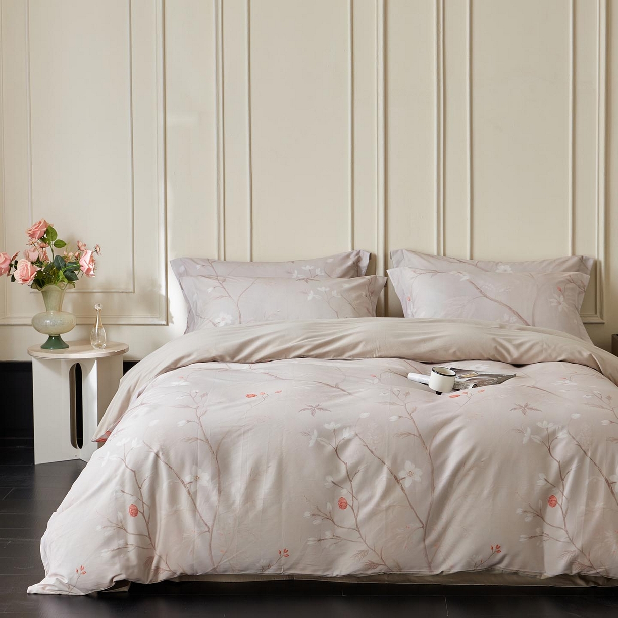 涵宸家纺 2025新款50S磨毛基础款四件套【更多花型 联系商家电话：17798859966 微信同号，网站：www.hanchenjf.com】 暖木（红咖）