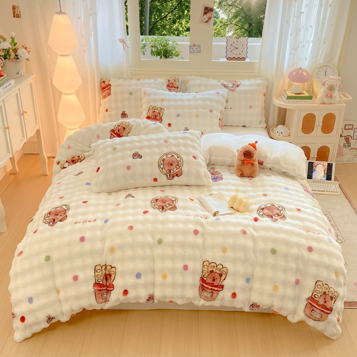 91家纺网 家纺一手货源 找家纺 耐思家纺 2025新款泡泡牛奶绒印花单被套单品被套被套单件 泡泡-波点熊