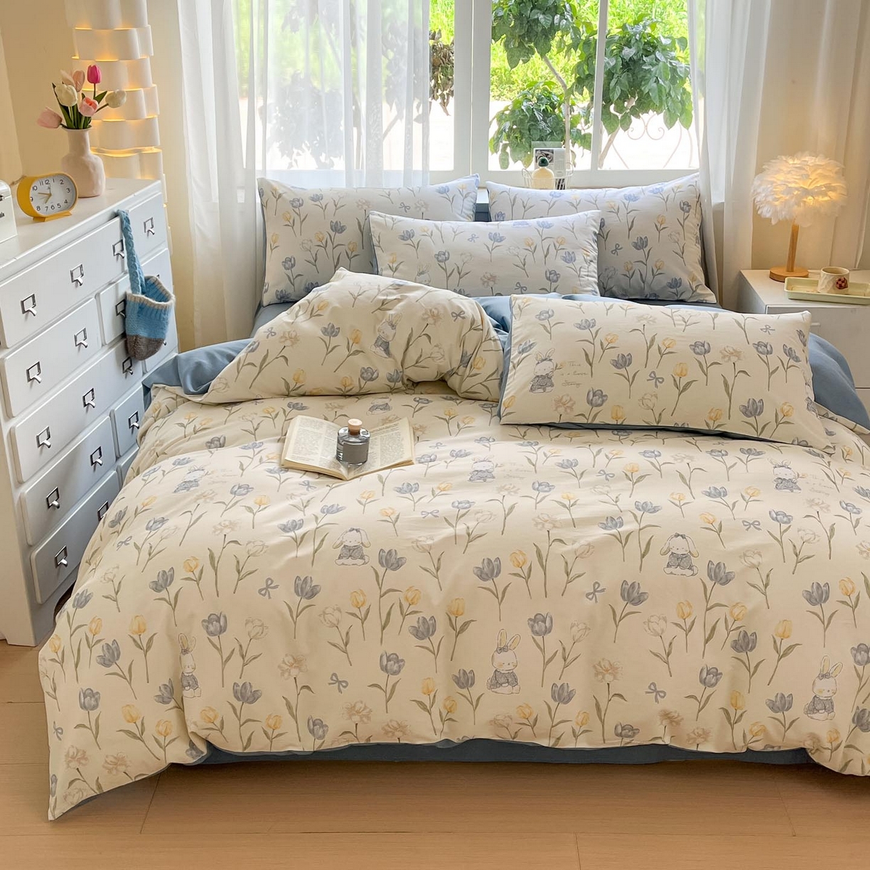 91家纺网 家纺一手货源 找家纺 涵宸家纺 2025新款原棉加厚磨毛印花四件套 萌兔奇遇