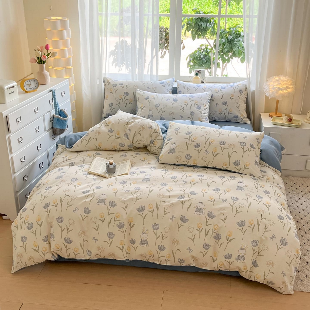 91家纺网 家纺一手货源 找家纺 涵宸家纺 2025新款原棉加厚磨毛印花四件套 萌兔奇遇