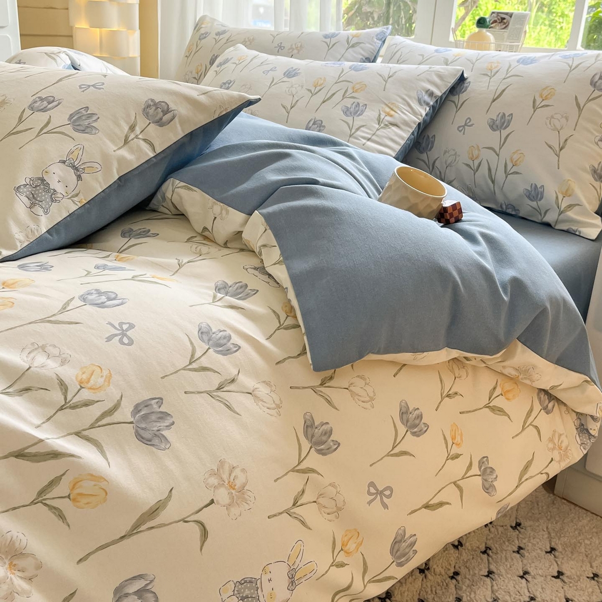 91家纺网 家纺一手货源 找家纺 涵宸家纺 2025新款原棉加厚磨毛印花四件套 萌兔奇遇