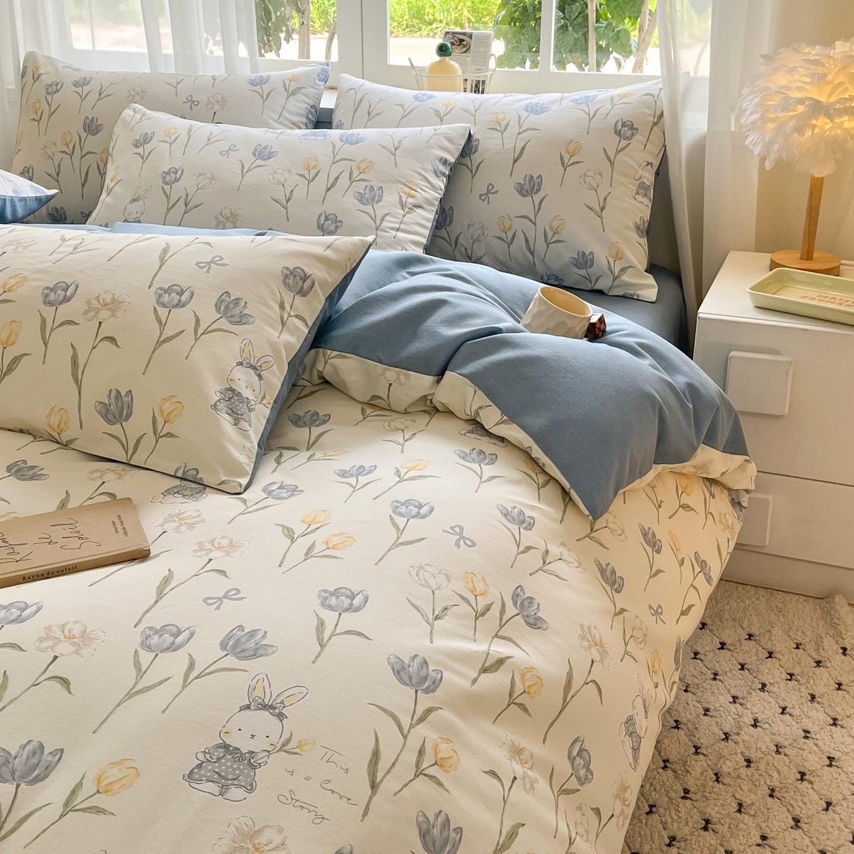 91家纺网 家纺一手货源 找家纺 涵宸家纺 2025新款原棉加厚磨毛印花四件套 萌兔奇遇