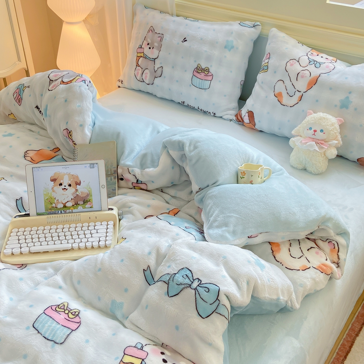 91家纺网 家纺一手货源 找家纺 耐思家纺 2025新款泡泡牛奶绒印花单被套单品被套被套单件 泡泡-宠物聚会