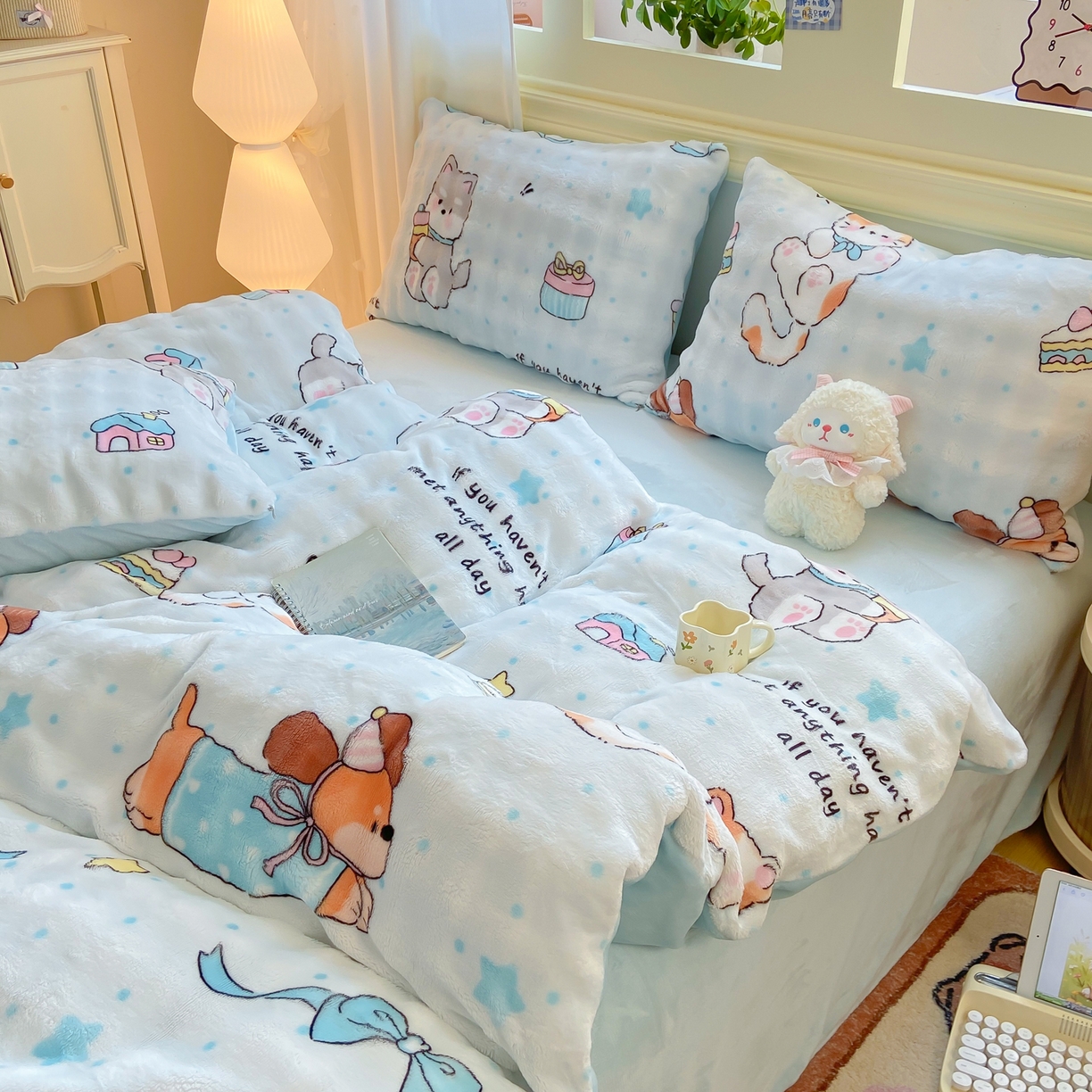 91家纺网 家纺一手货源 找家纺 耐思家纺 2025新款泡泡牛奶绒印花单被套单品被套被套单件 泡泡-宠物聚会
