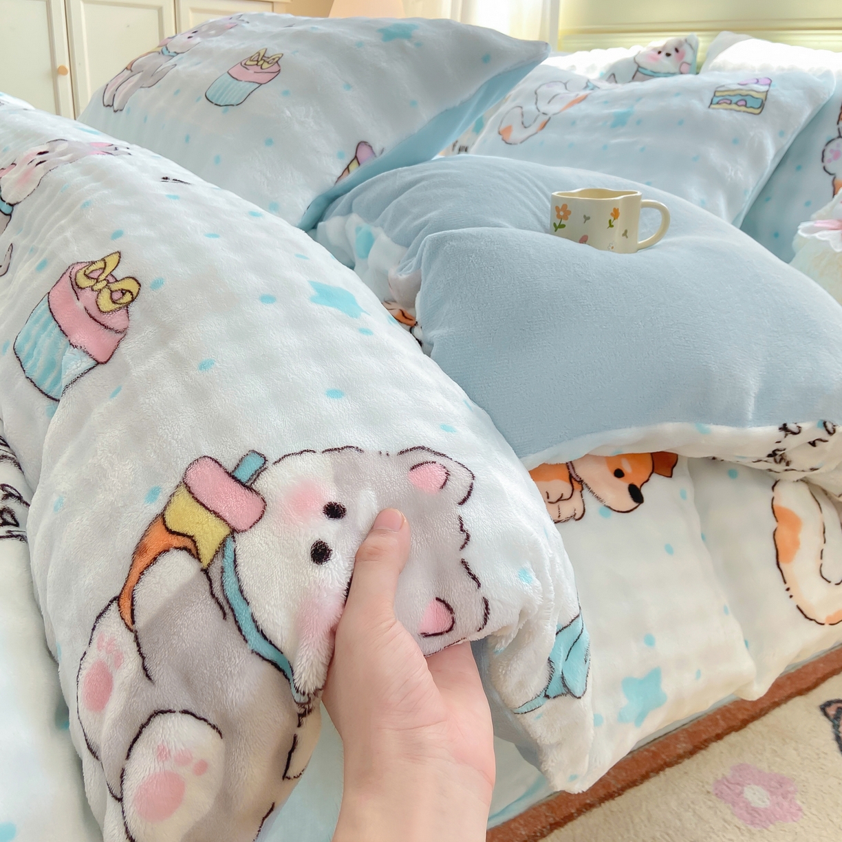 91家纺网 家纺一手货源 找家纺 耐思家纺 2025新款泡泡牛奶绒印花单被套单品被套被套单件 泡泡-宠物聚会