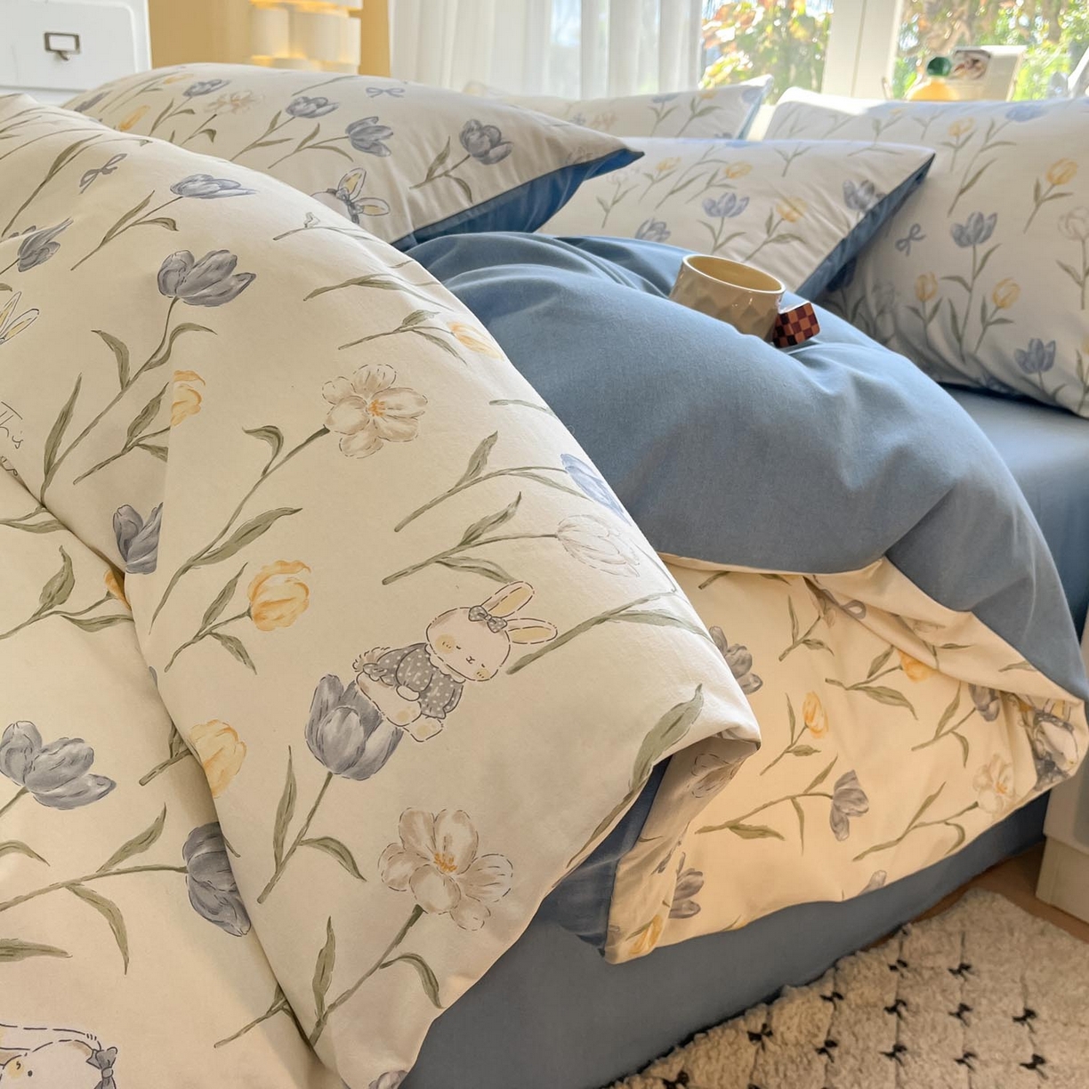 91家纺网 家纺一手货源 找家纺 涵宸家纺 2025新款原棉加厚磨毛印花四件套 萌兔奇遇