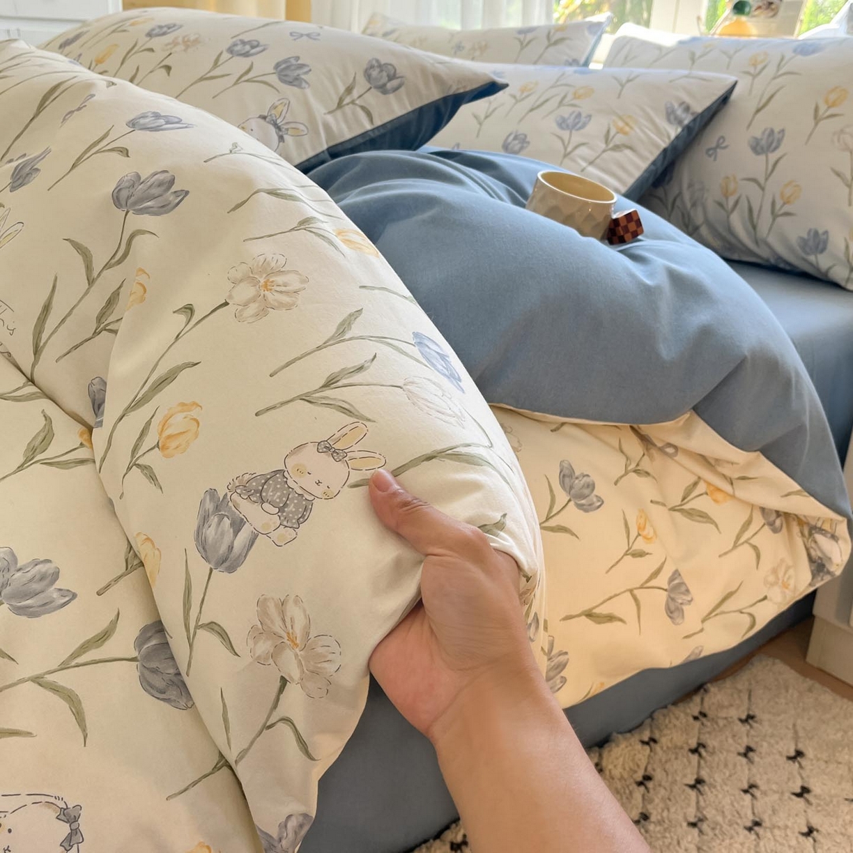 91家纺网 家纺一手货源 找家纺 涵宸家纺 2025新款原棉加厚磨毛印花四件套 萌兔奇遇