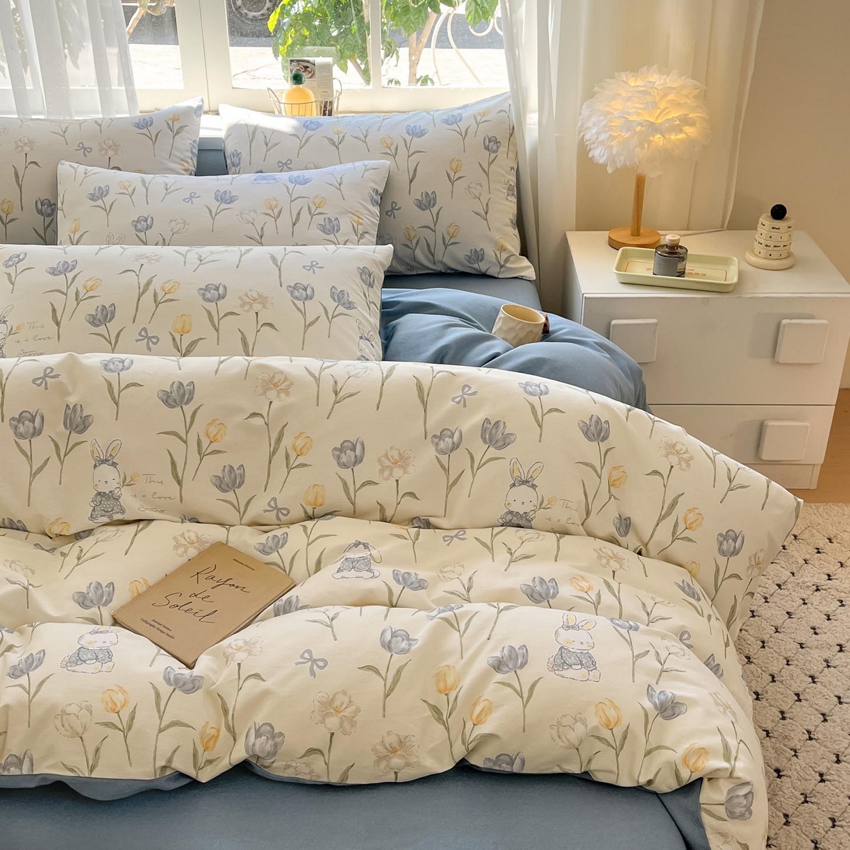 91家纺网 家纺一手货源 找家纺 涵宸家纺 2025新款原棉加厚磨毛印花四件套 萌兔奇遇