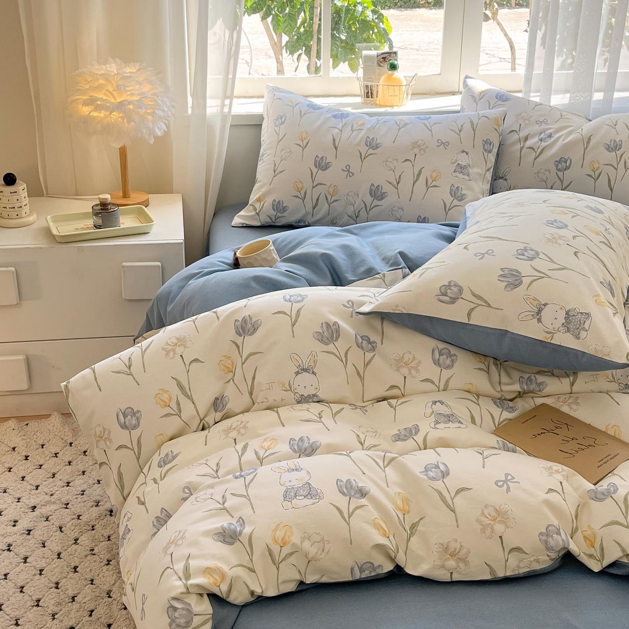 91家纺网 家纺一手货源 找家纺 涵宸家纺 2025新款原棉加厚磨毛印花四件套 萌兔奇遇