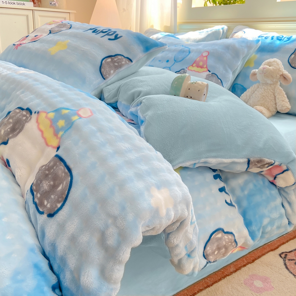 耐思家纺 2025新款泡泡牛奶绒印花单被套单品被套被套单件 泡泡-蓝心萌宠