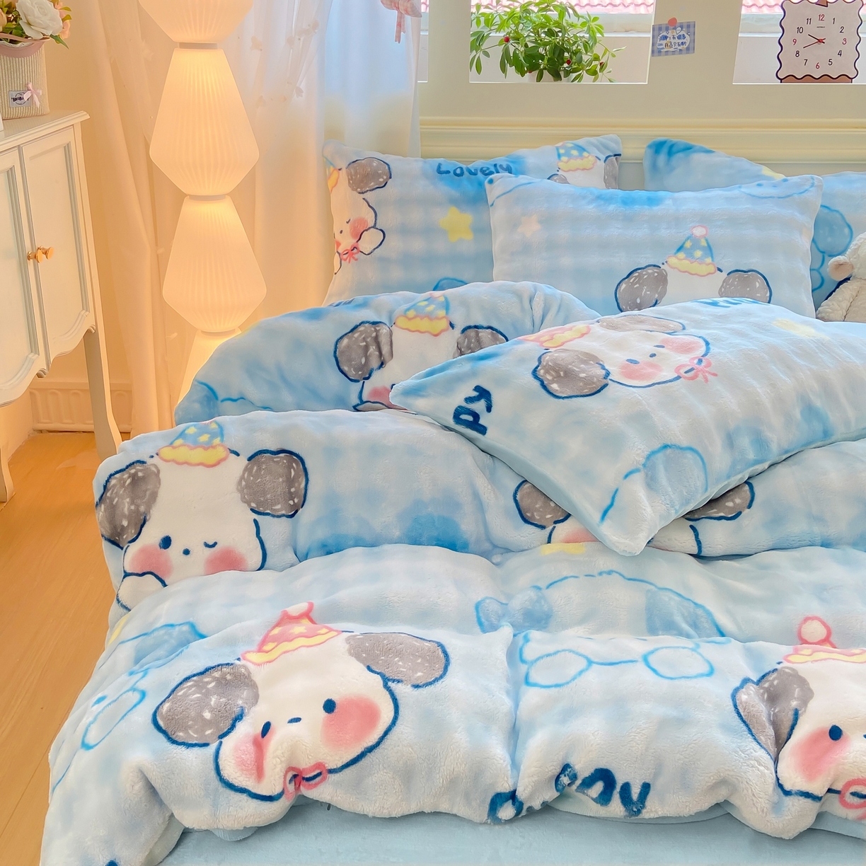 91家纺网 家纺一手货源 找家纺 耐思家纺 2025新款泡泡牛奶绒印花单被套单品被套被套单件 泡泡-蓝心萌宠