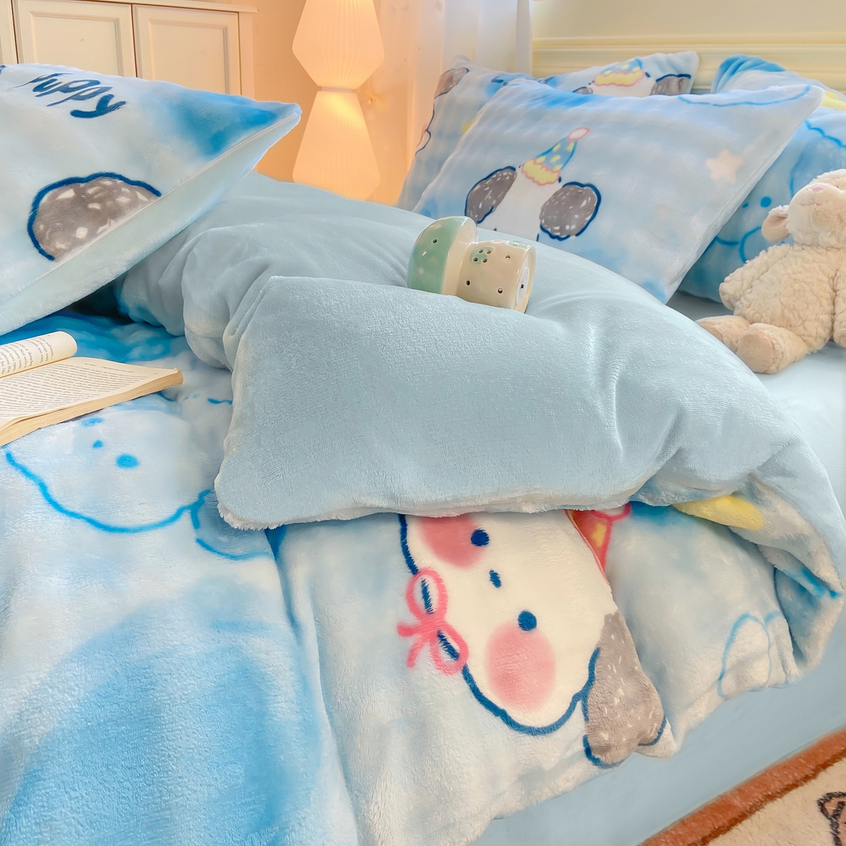 91家纺网 家纺一手货源 找家纺 耐思家纺 2025新款泡泡牛奶绒印花单被套单品被套被套单件 泡泡-蓝心萌宠