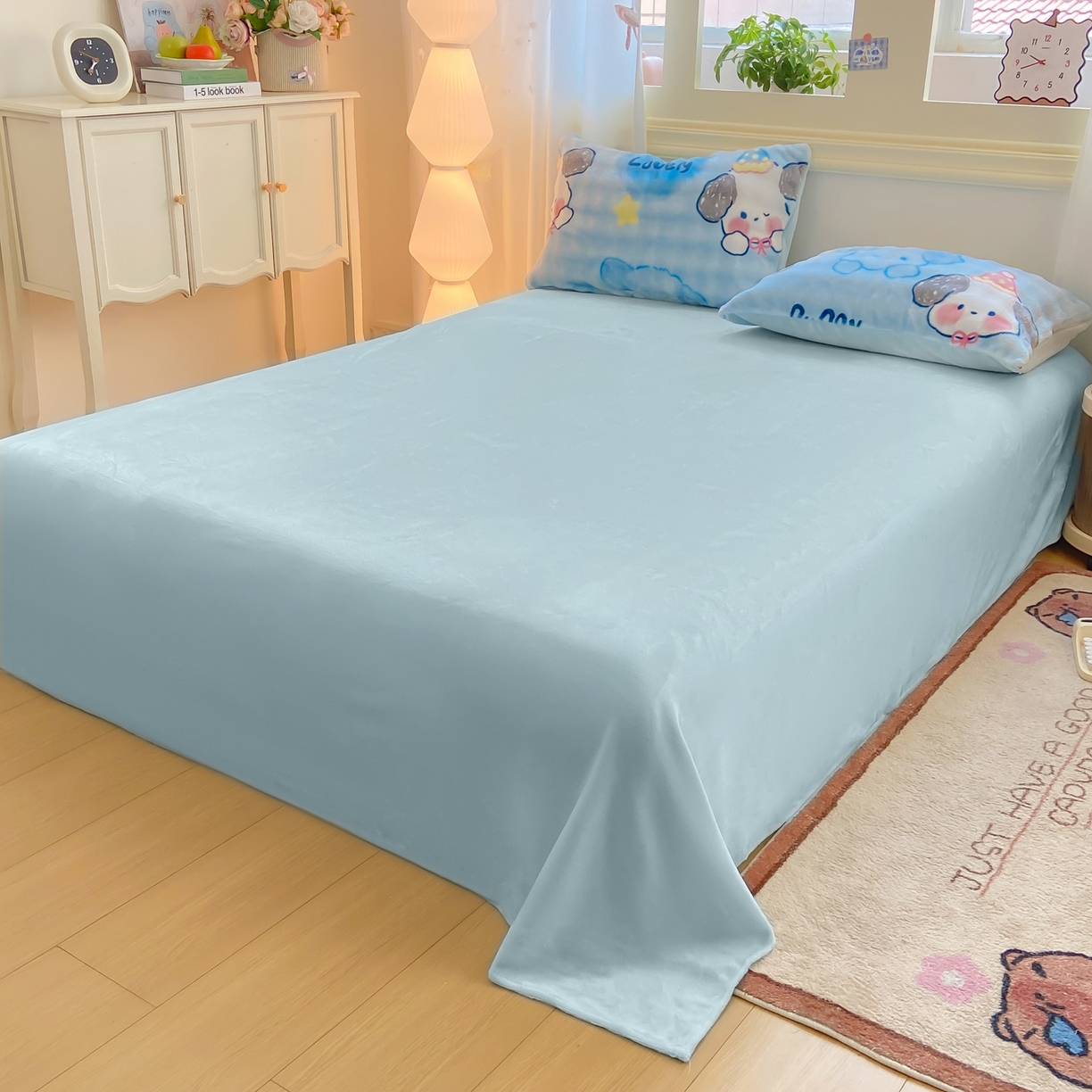 91家纺网 家纺一手货源 找家纺 耐思家纺 2025新款泡泡牛奶绒印花单被套单品被套被套单件 泡泡-蓝心萌宠