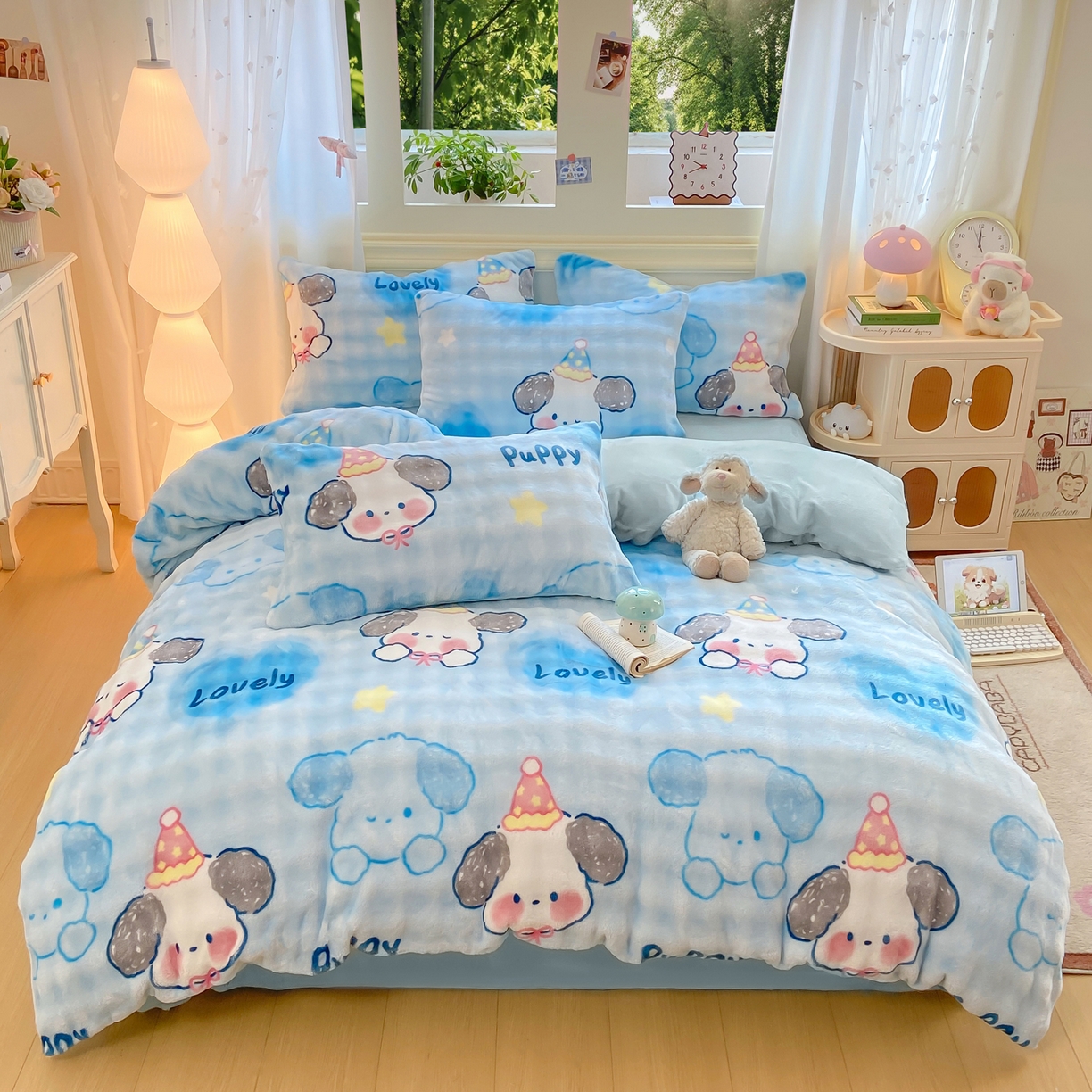 91家纺网 家纺一手货源 找家纺 耐思家纺 2025新款泡泡牛奶绒印花单被套单品被套被套单件 泡泡-蓝心萌宠