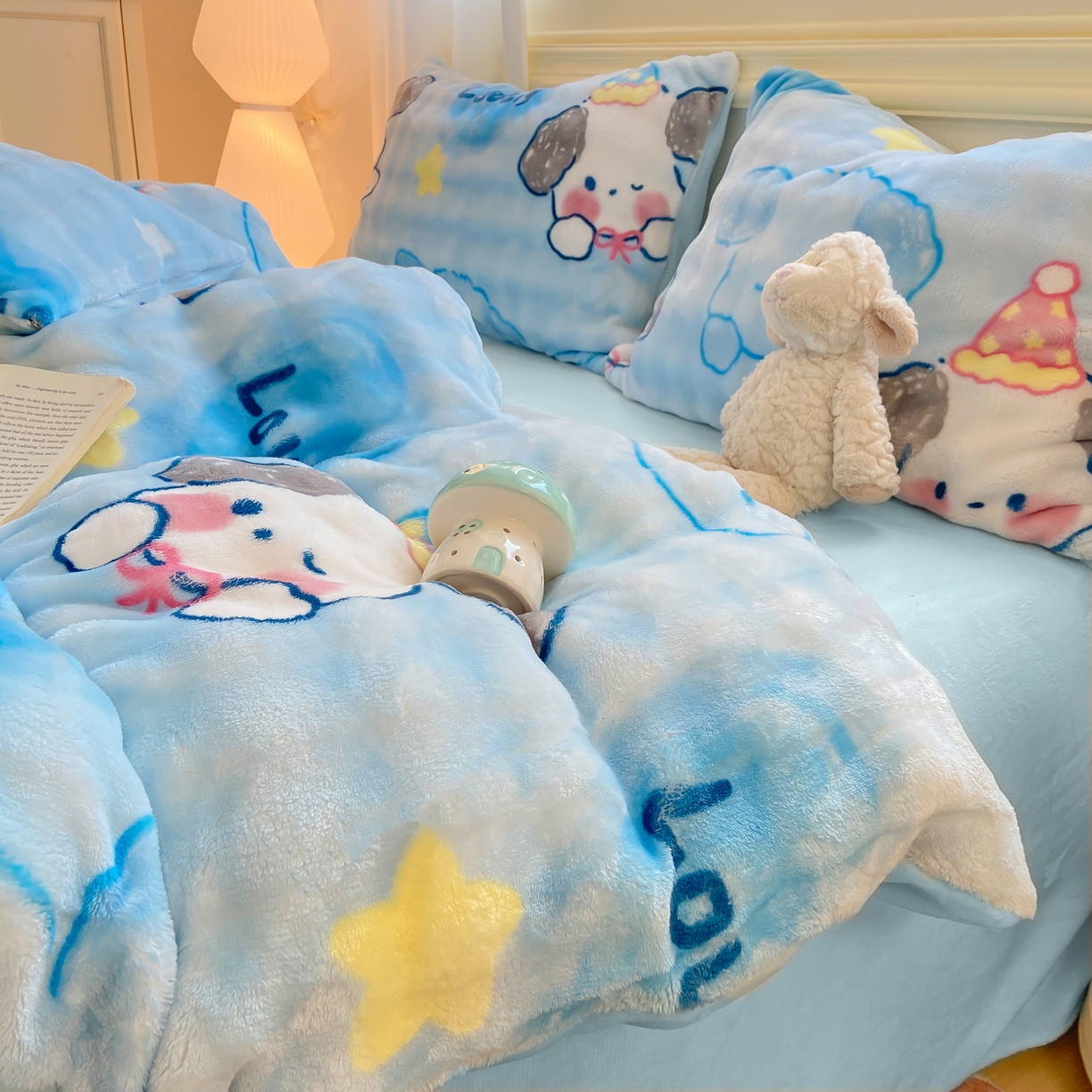 91家纺网 家纺一手货源 找家纺 耐思家纺 2025新款泡泡牛奶绒印花单被套单品被套被套单件 泡泡-蓝心萌宠