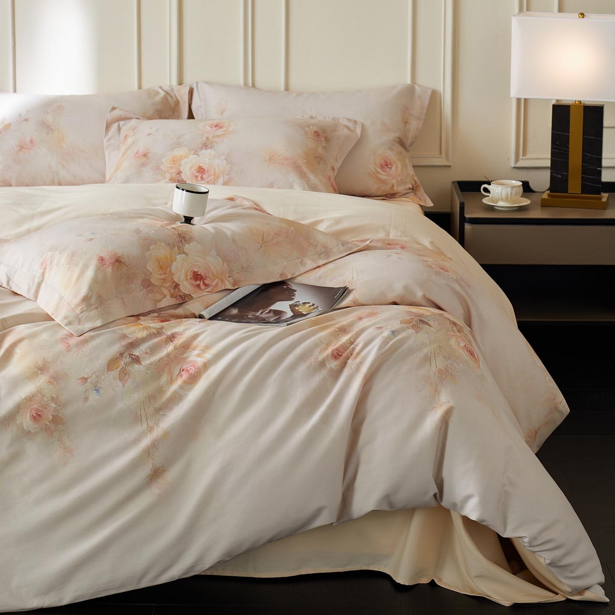 91家纺网 家纺一手货源 找家纺 涵宸家纺 2025新款50S磨毛基础款四件套【更多花型 联系商家电话：17798859966 微信同号，网站：www.hanchenjf.com】 清欢（黄）