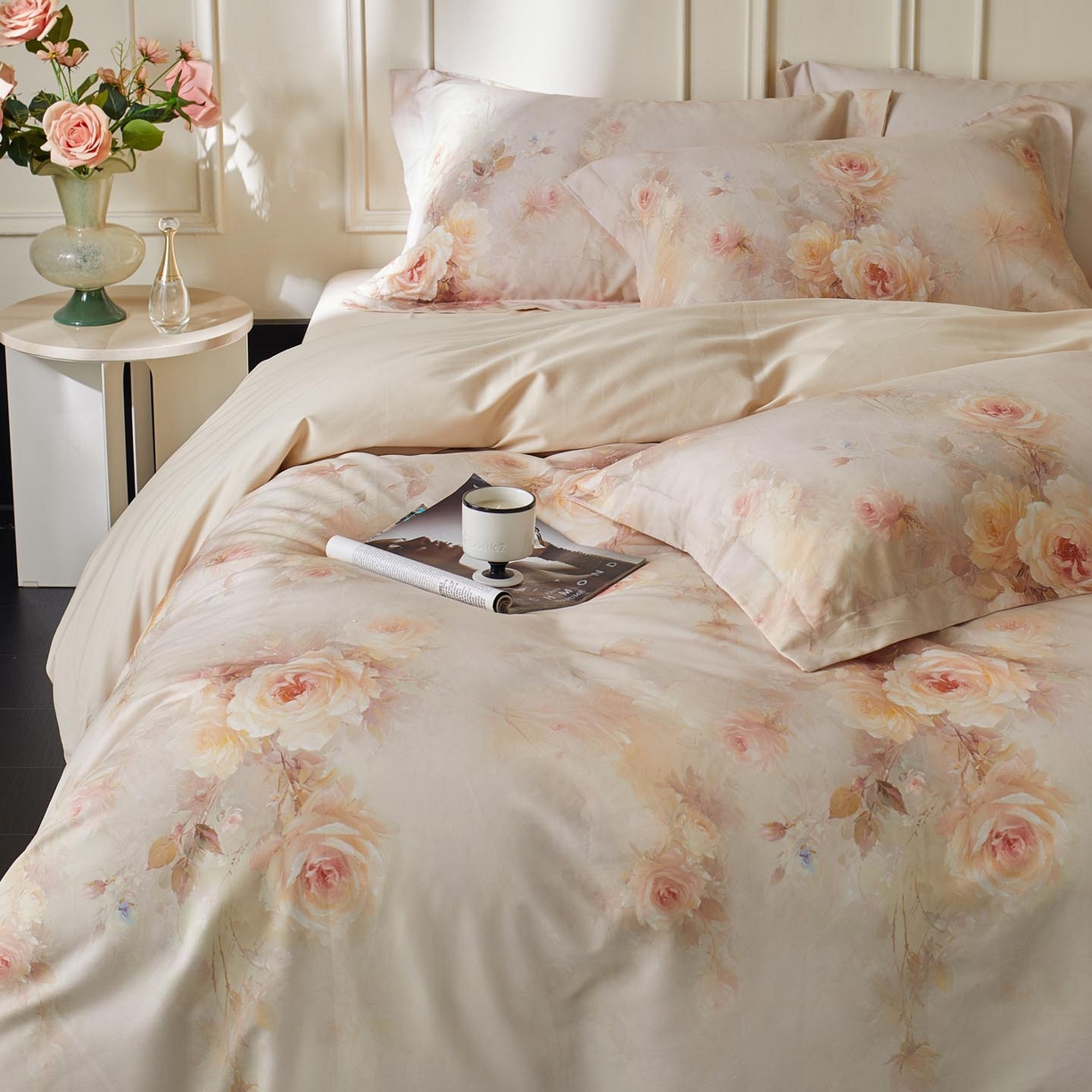 91家纺网 家纺一手货源 找家纺 涵宸家纺 2025新款50S磨毛基础款四件套【更多花型 联系商家电话：17798859966 微信同号，网站：www.hanchenjf.com】 清欢（黄）