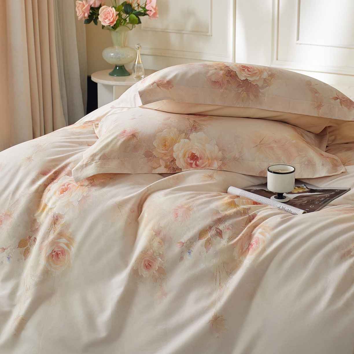 91家纺网 家纺一手货源 找家纺 涵宸家纺 2025新款50S磨毛基础款四件套【更多花型 联系商家电话：17798859966 微信同号，网站：www.hanchenjf.com】 清欢（黄）