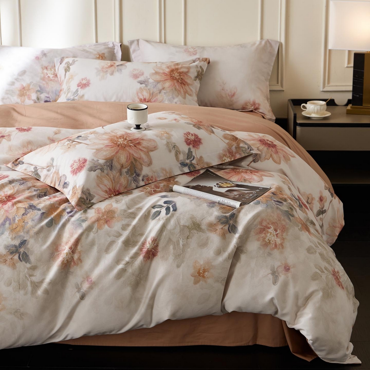 91家纺网 家纺一手货源 找家纺 涵宸家纺 2025新款50S磨毛基础款四件套【更多花型 联系商家电话：17798859966 微信同号，网站：www.hanchenjf.com】 婉澄（粉）