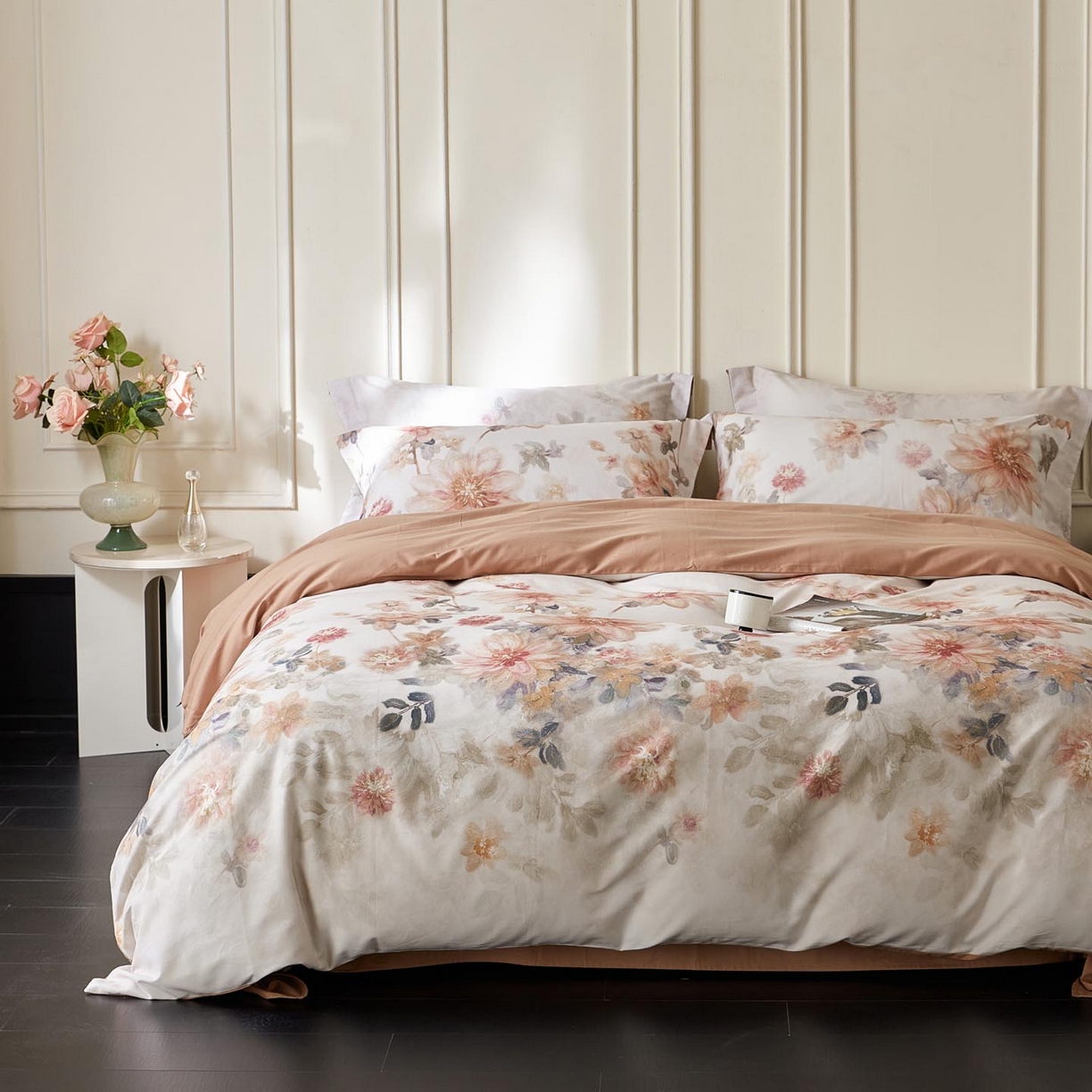 涵宸家纺 2025新款50S磨毛基础款四件套【更多花型 联系商家电话：17798859966 微信同号，网站：www.hanchenjf.com】 婉澄（粉）