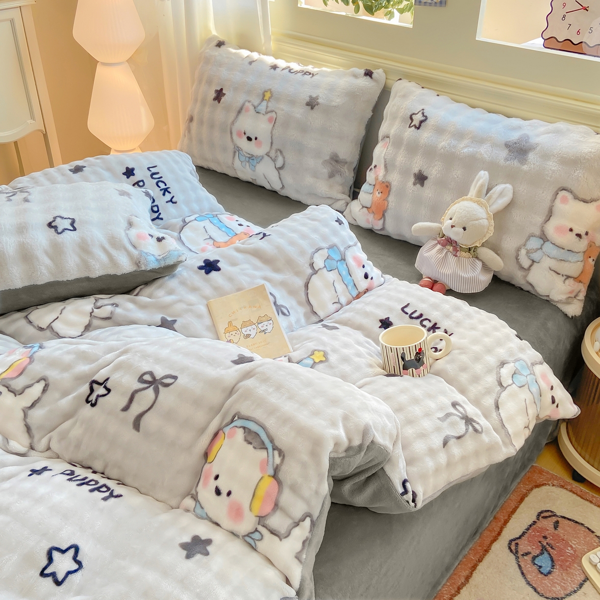 91家纺网 家纺一手货源 找家纺 耐思家纺 2025新款泡泡牛奶绒印花单被套单品被套被套单件 泡泡-欢乐狗狗