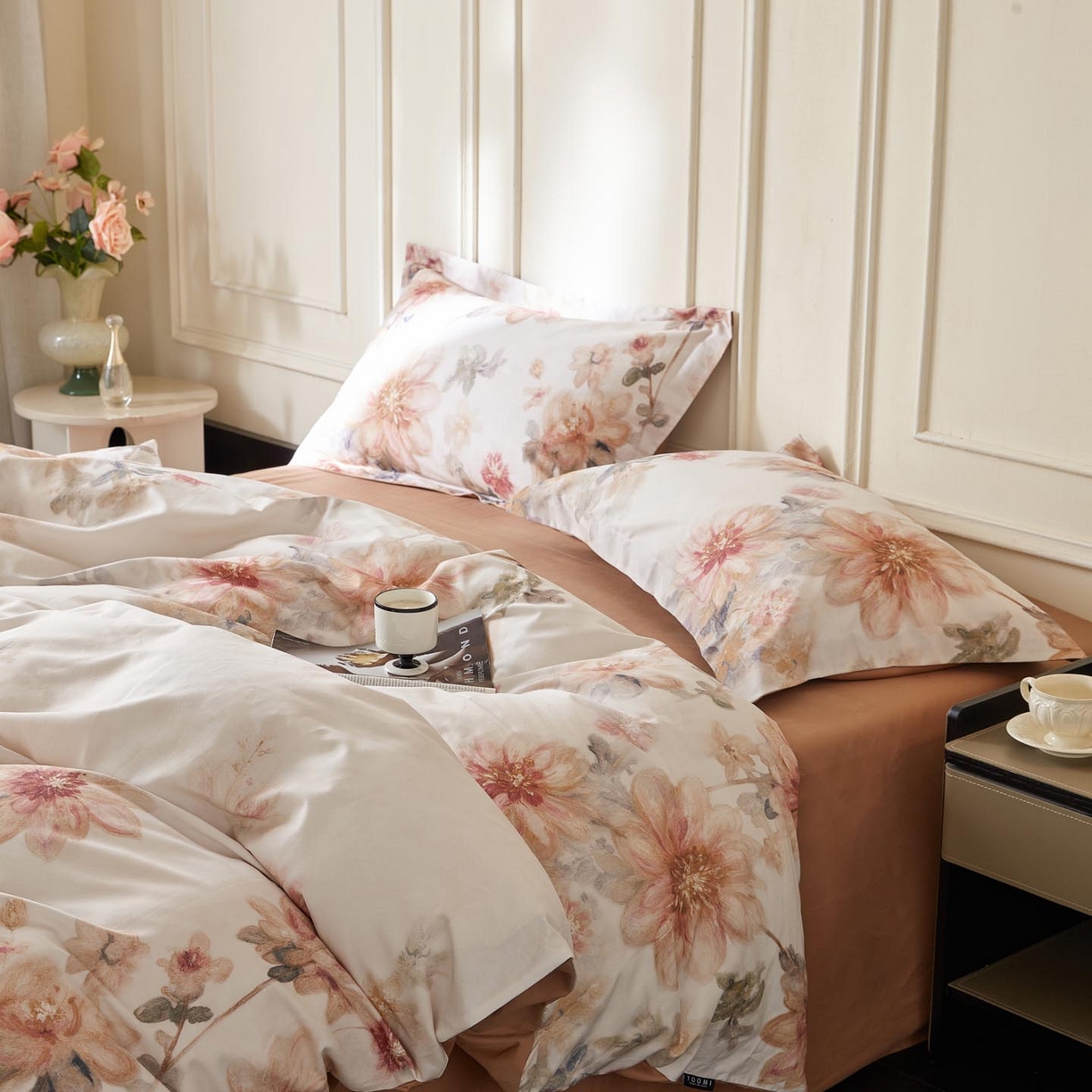 91家纺网 家纺一手货源 找家纺 涵宸家纺 2025新款50S磨毛基础款四件套【更多花型 联系商家电话：17798859966 微信同号，网站：www.hanchenjf.com】 婉澄（粉）