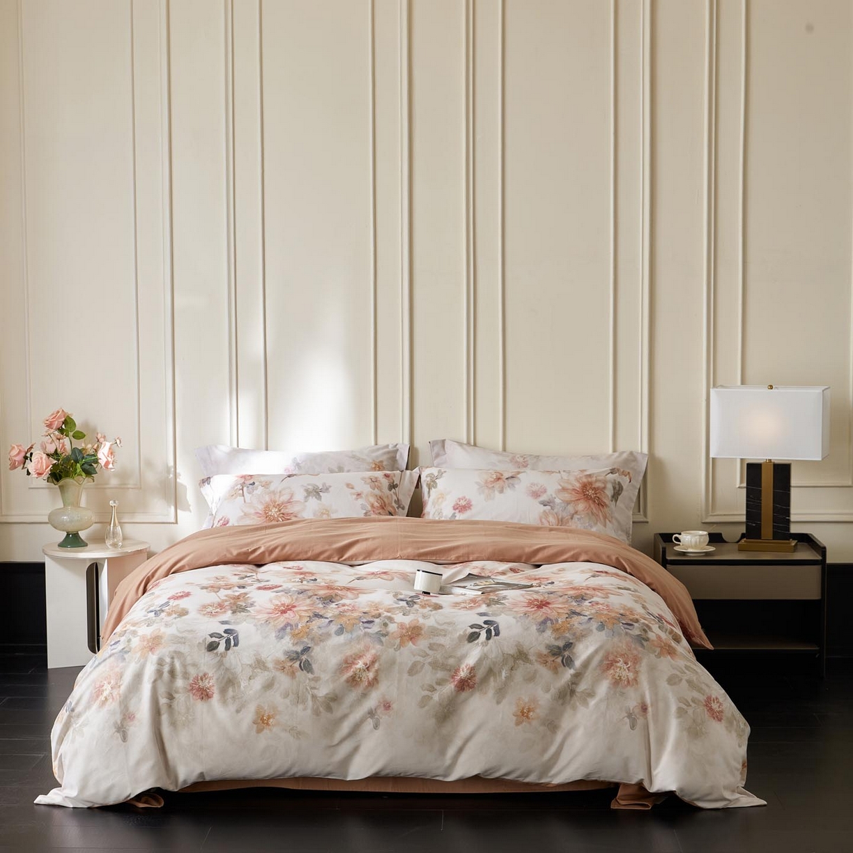 91家纺网 家纺一手货源 找家纺 涵宸家纺 2025新款50S磨毛基础款四件套【更多花型 联系商家电话：17798859966 微信同号，网站：www.hanchenjf.com】 婉澄（粉）