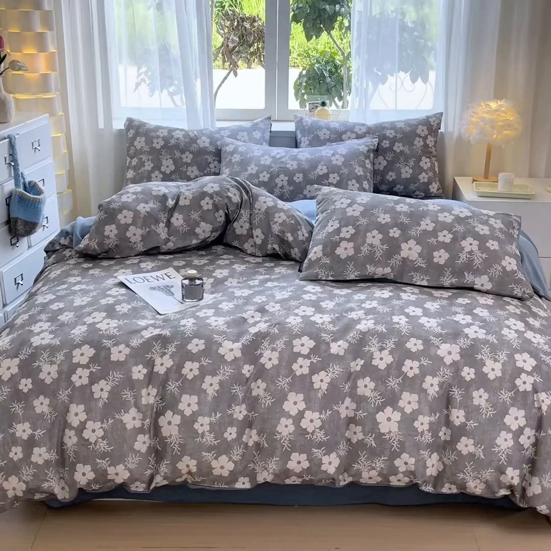 91家纺网 家纺一手货源 找家纺 涵宸家纺 2025新款原棉加厚磨毛印花四件套 凝芳