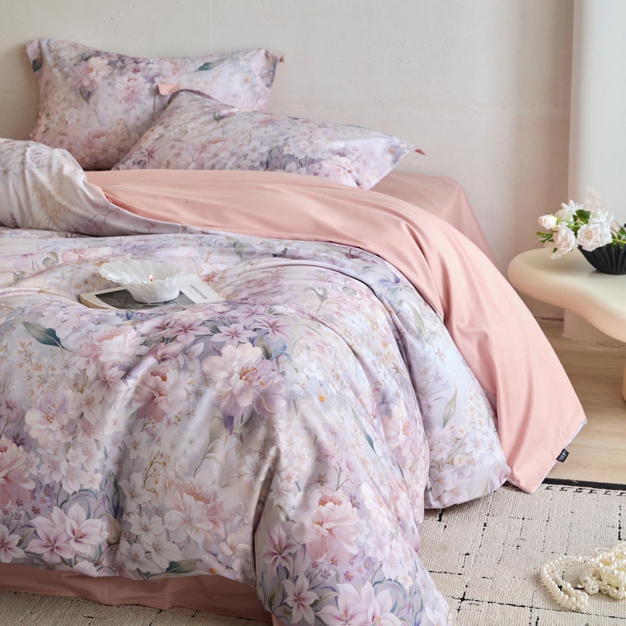 91家纺网 家纺一手货源 找家纺 涵宸家纺 2025新款50S磨毛基础款四件套【更多花型 联系商家电话：17798859966 微信同号，网站：www.hanchenjf.com】 嶶安妮（紫）