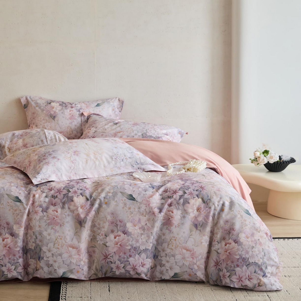 涵宸家纺 2025新款50S磨毛基础款四件套【更多花型 联系商家电话：17798859966 微信同号，网站：www.hanchenjf.com】 嶶安妮（紫）