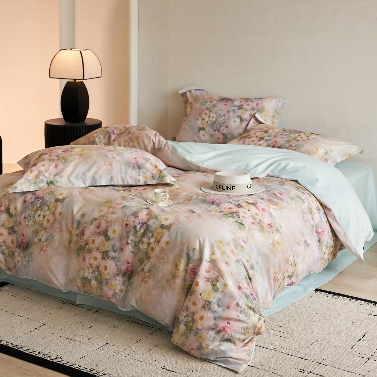 91家纺网 家纺一手货源 找家纺 涵宸家纺 2025新款50S磨毛基础款四件套【更多花型 联系商家电话：17798859966 微信同号，网站：www.hanchenjf.com】 馨菲（粉）