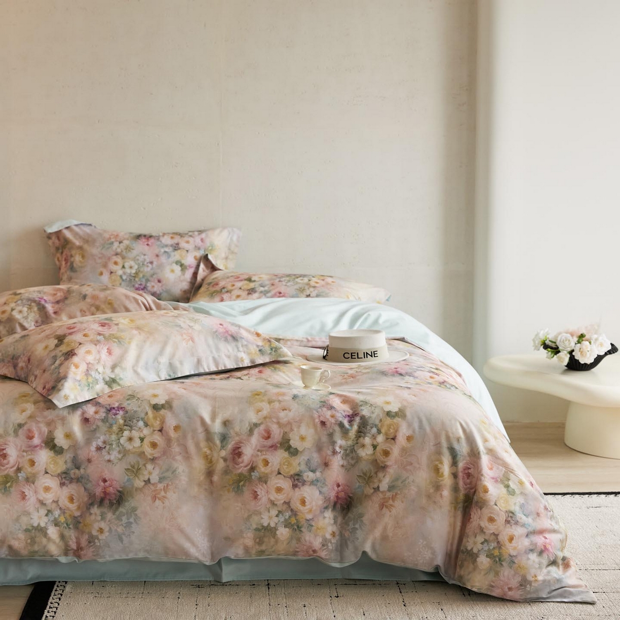 涵宸家纺 2025新款50S磨毛基础款四件套【更多花型 联系商家电话：17798859966 微信同号，网站：www.hanchenjf.com】 馨菲（粉）