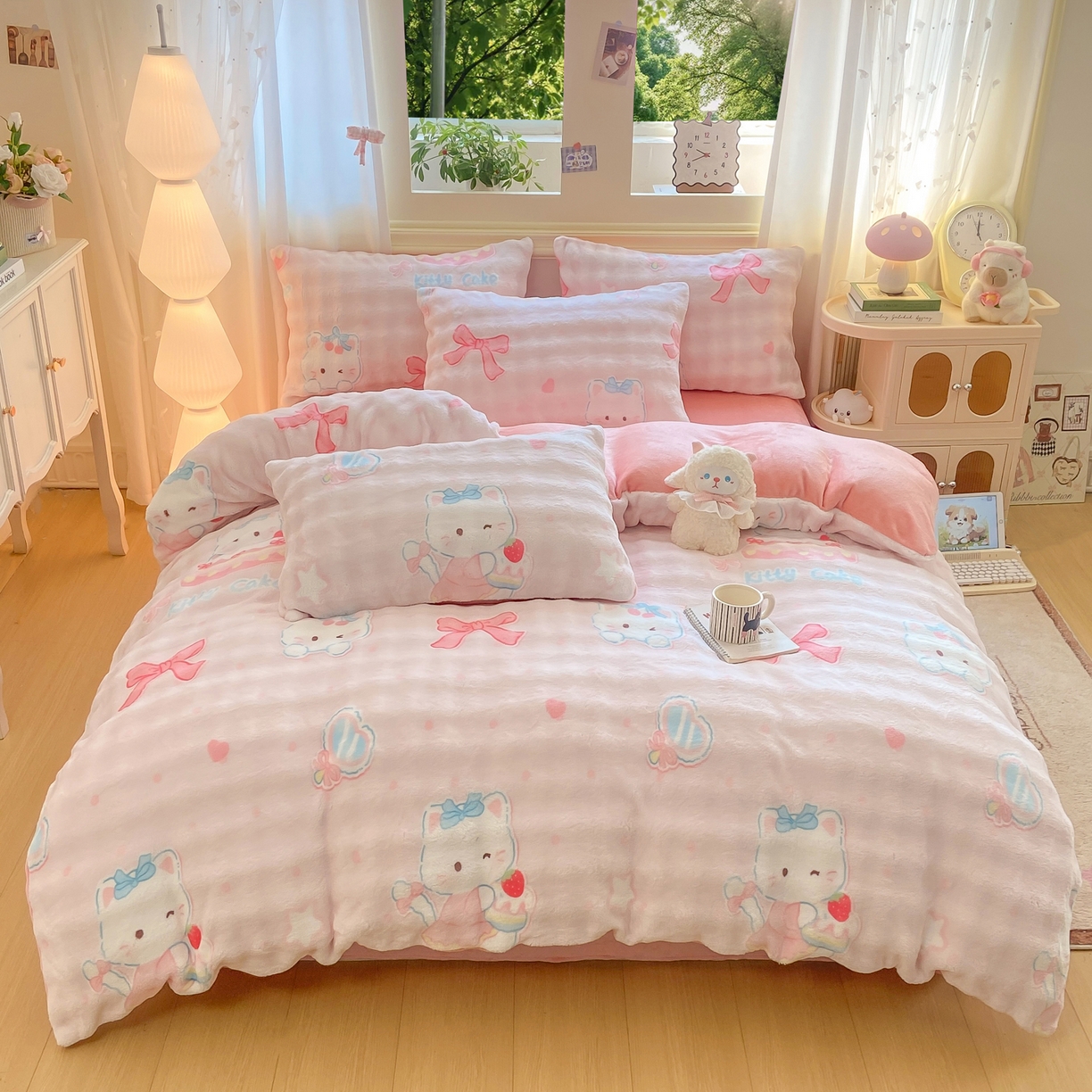 91家纺网 家纺一手货源 找家纺 耐思家纺 2025新款泡泡牛奶绒印花单被套单品被套被套单件 泡泡-KT 猫
