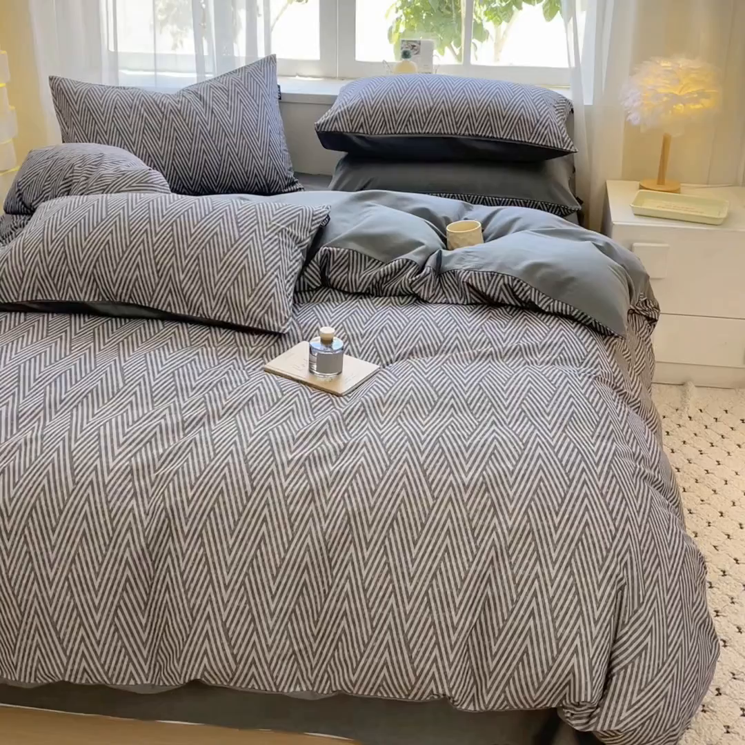 91家纺网 家纺一手货源 找家纺 涵宸家纺 2025新款原棉加厚磨毛印花四件套 片刻