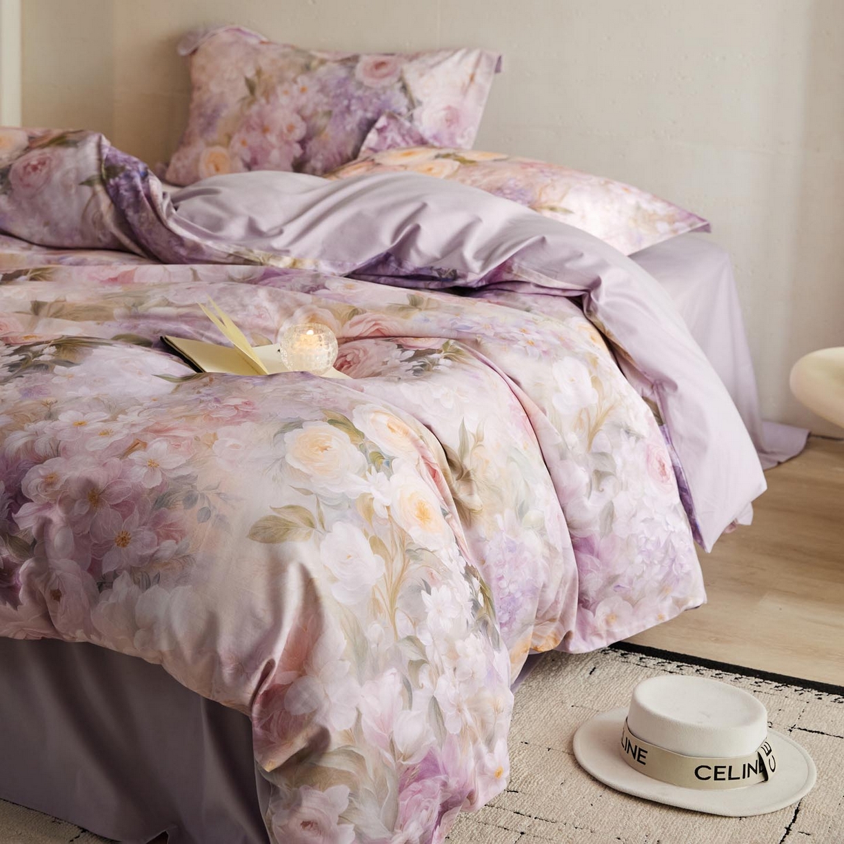 91家纺网 家纺一手货源 找家纺 涵宸家纺 2025新款50S磨毛基础款四件套【更多花型 联系商家电话：17798859966 微信同号，网站：www.hanchenjf.com】 伊莉丝（粉）