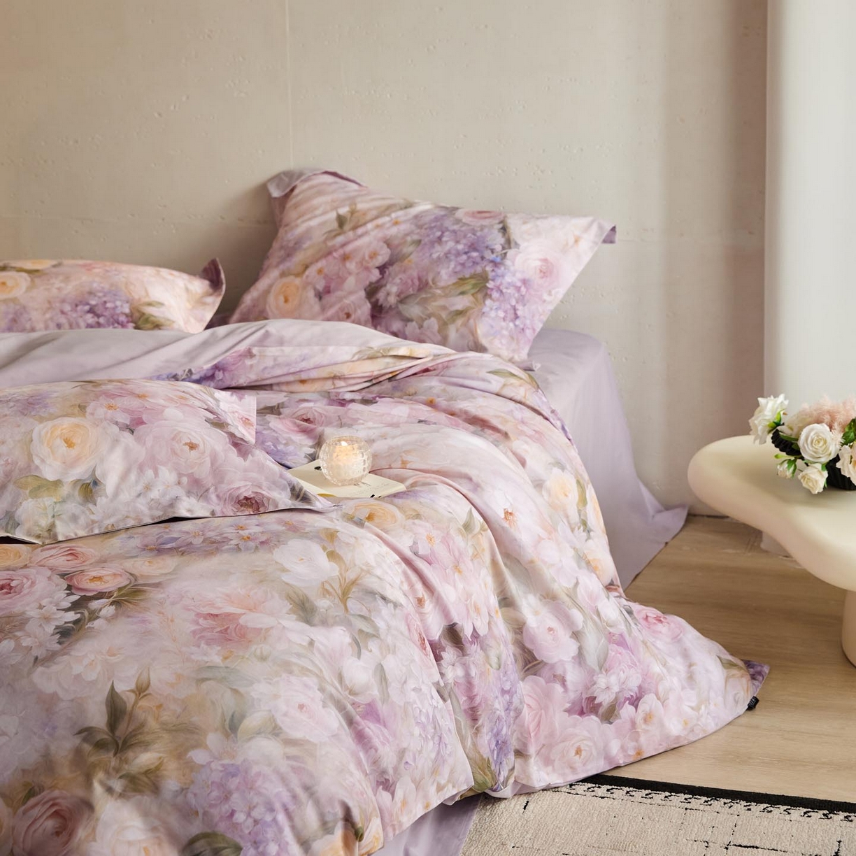 91家纺网 家纺一手货源 找家纺 涵宸家纺 2025新款50S磨毛基础款四件套【更多花型 联系商家电话：17798859966 微信同号，网站：www.hanchenjf.com】 伊莉丝（粉）