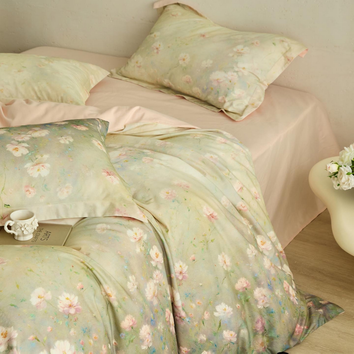 91家纺网 家纺一手货源 找家纺 涵宸家纺 2025新款50S磨毛基础款四件套【更多花型 联系商家电话：17798859966 微信同号，网站：www.hanchenjf.com】 樱洛（绿）