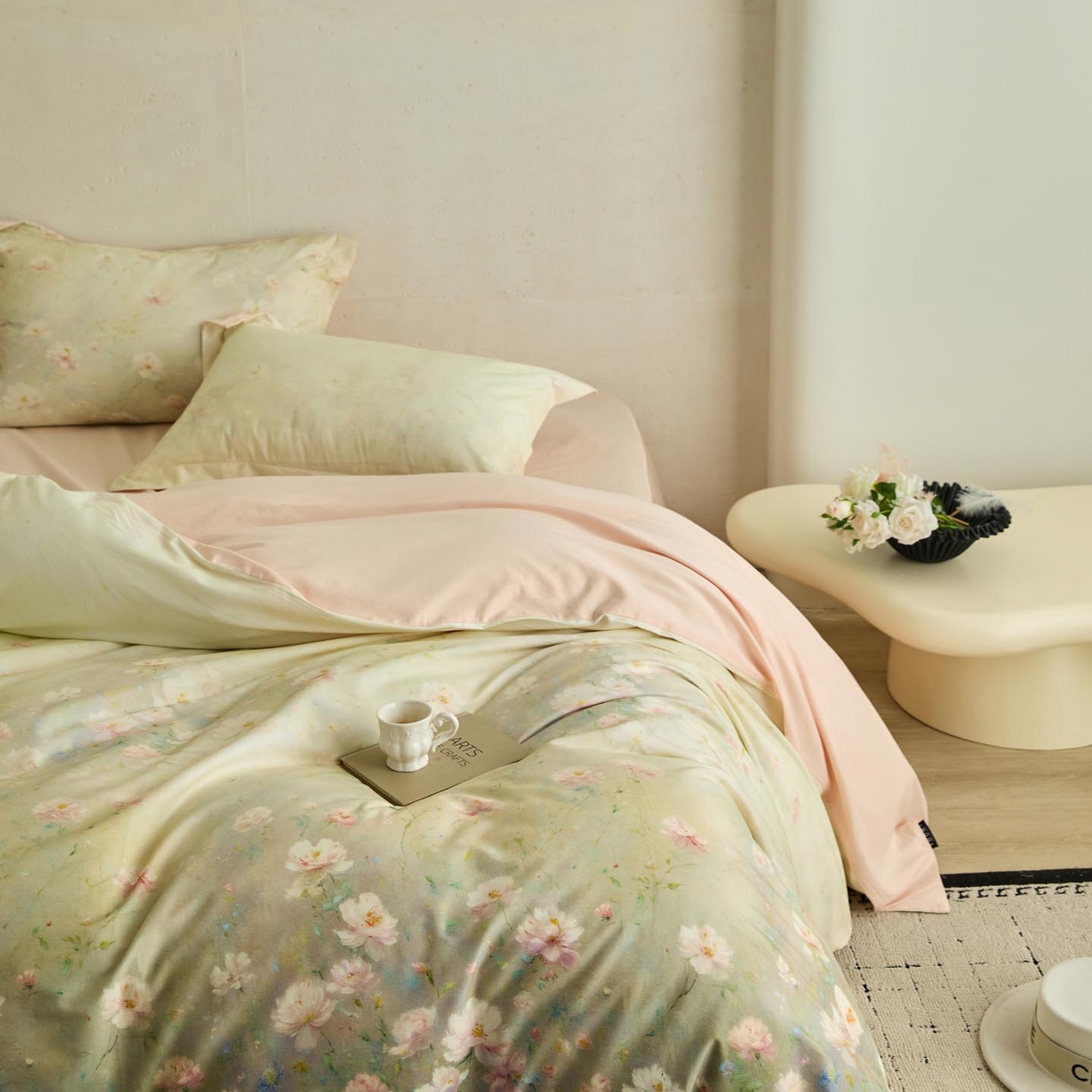 91家纺网 家纺一手货源 找家纺 涵宸家纺 2025新款50S磨毛基础款四件套【更多花型 联系商家电话：17798859966 微信同号，网站：www.hanchenjf.com】 樱洛（绿）